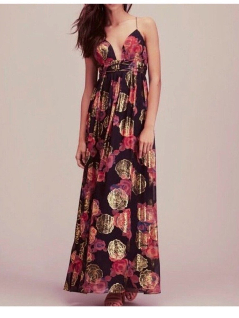 Free People “Shadows Silk Gown” – Black Floral Maxi Dress | Size 2 🌹✨ - Picture 3 of 11